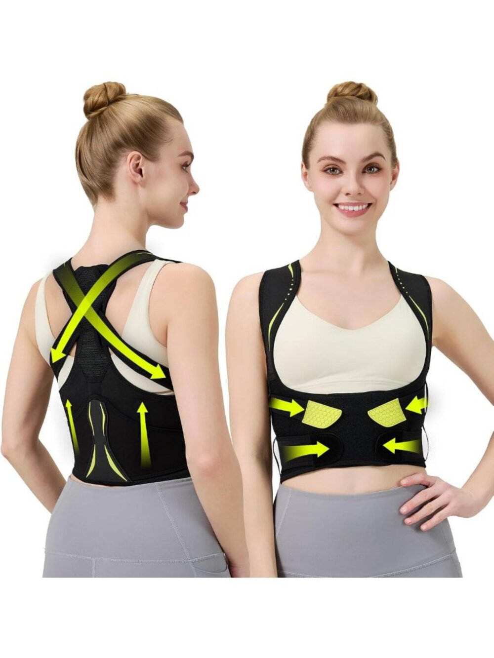 Adjustable Posture Corrector for Women - Pain Relief, Comfortable Fit, Black